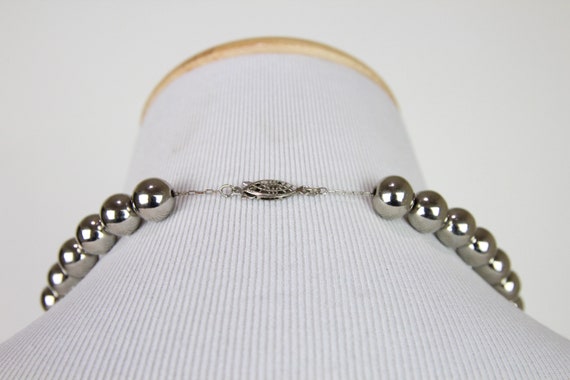 Vintage Silver Tone Metal Beaded Necklace, Shiny … - image 4