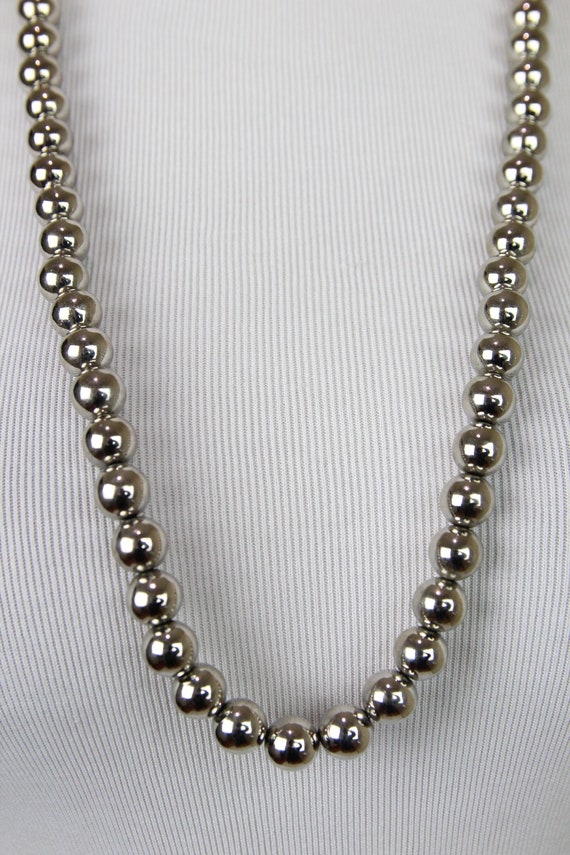 Vintage Silver Tone Metal Beaded Necklace, Shiny … - image 1