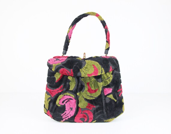 Vintage 60s CROWN LEWIS Plush Carpet Bag, Satin Li