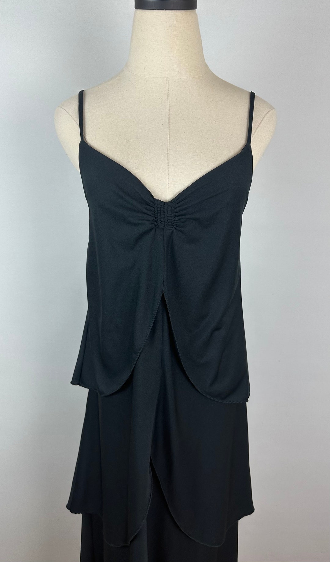 Vintage Black Midi 1970s Dress M/L
