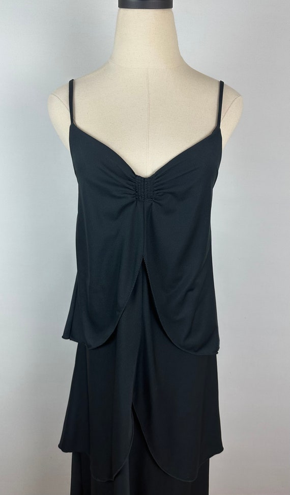 Vintage 70s Tiered Midi Dress SMALL Black Polyest… - image 3