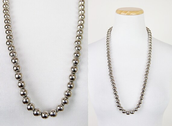 Vintage Silver Tone Metal Beaded Necklace, Shiny … - image 2