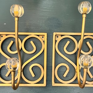 Set of 2 Vintage Gold Metal Double Coat Hooks Acrylic Knobs – Hollywood Regency Entryway