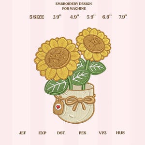 Sunflower Pot Embroidery Design, Cute Floral Jar Machine Embroidery File, Rustic Flower Bouquet Digital Download, Summer Embroidery