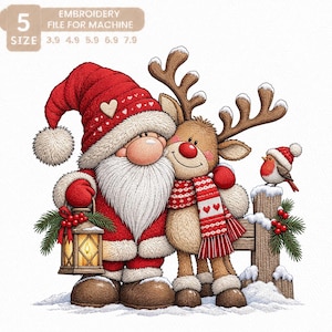 Stickmuster mit Laterne und Weihnachtsmann, rustikales Weihnachts-Wintermotiv mit Freunden