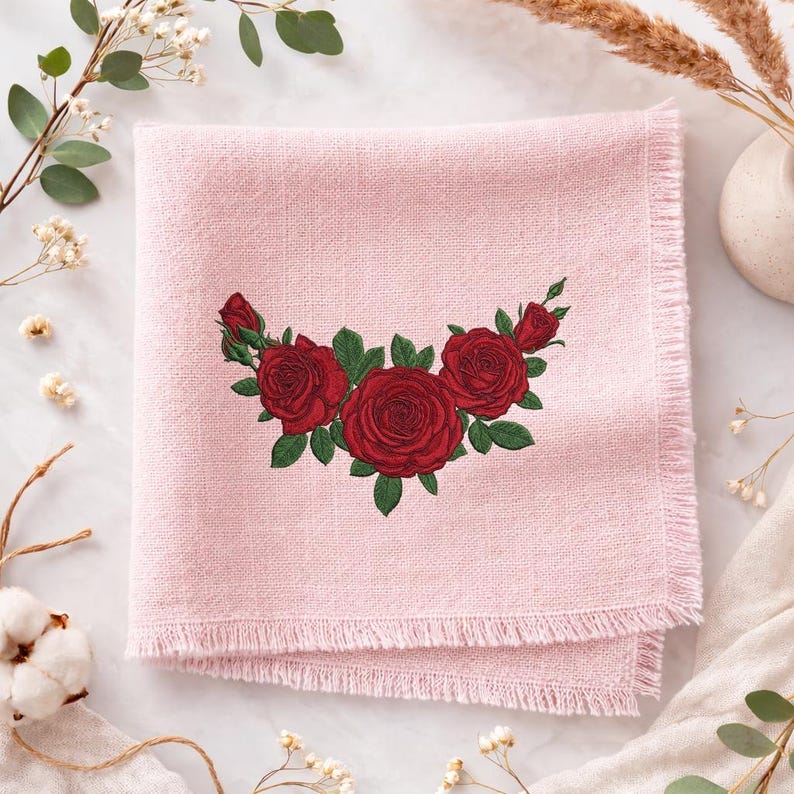 Red Roses Boder Rose Corner Embroidery Design, Pink Rose Floral Corner Machine ...
