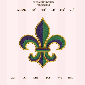 Mardi Gras Fleur De Lis-borduurwerkontwerp, klassiek Louisiana-symboolbestand, carnavalborduurwerk