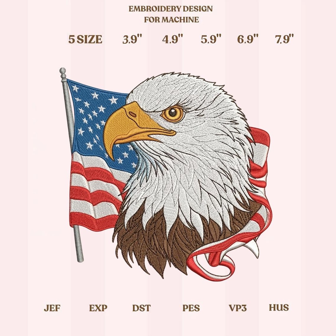 Bald Eagle American Flag Embroidery Design | Patriotic USA Eagle | 4th ...