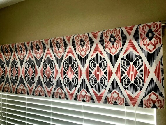 Coral Navy And White Geometric Curtain Valance Choice Of Size Etsy