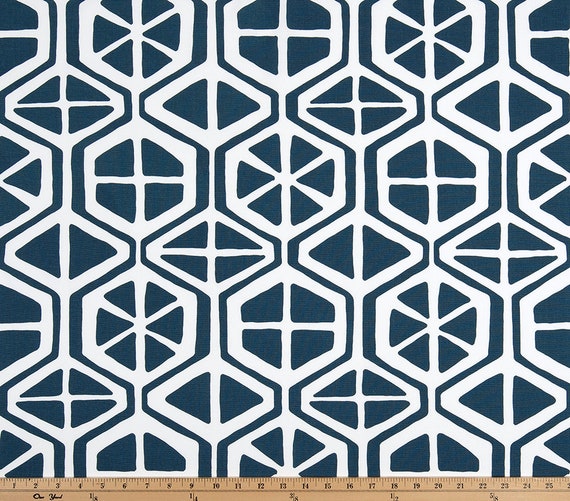 Blue And White Geometric Curtains Drapery Panels Or Valance Etsy