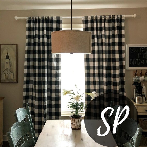 Black And White Buffalo Check Curtains Rod Pocket Etsy