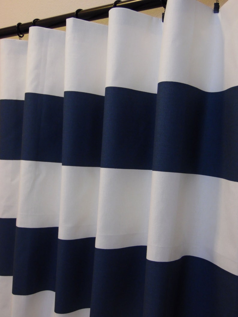 Horizontal Striped Curtains Navy Coral Grey Pink Mint Etsy