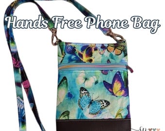 Butterfly Crossbody Phone Bag, Small Crossbody Purse, Adjustable Strap, Cell Phone Bag with Zipper Pocket, Handmade Cotton Bag, Gift for Her