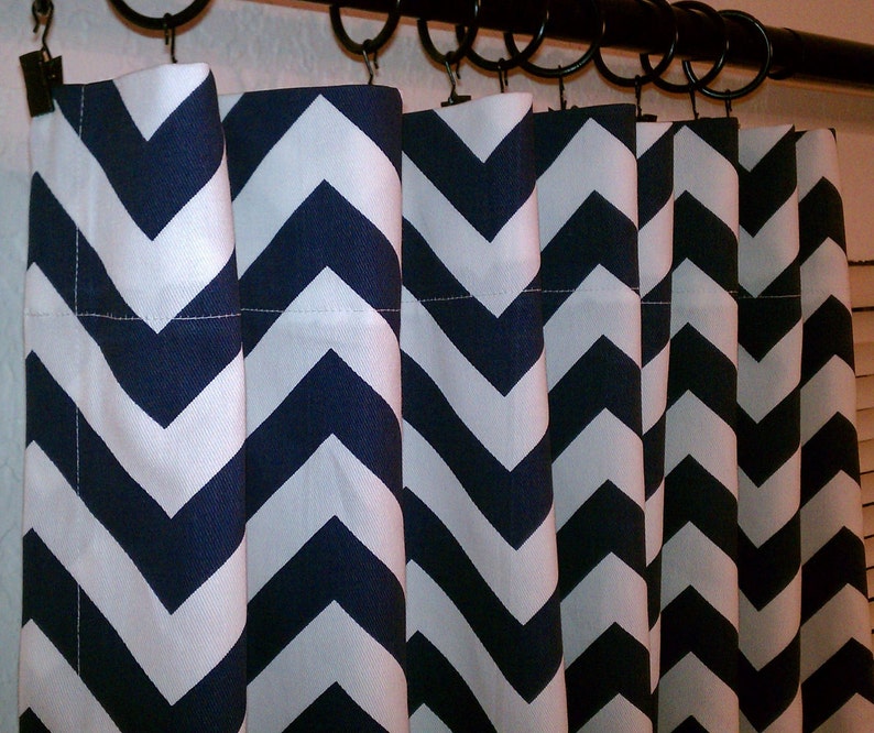 Navy Blue White Chevron Curtains Rod Pocket 63 72 84 90 96 Etsy