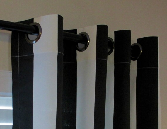 Black White Vertical Stripe Curtains Grommet Top 84 96 108 Etsy