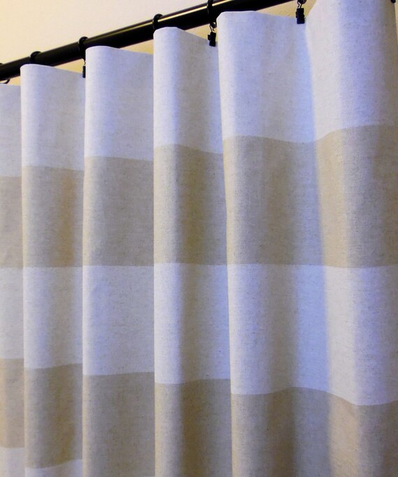 Oatmeal Beige Linen Cabana Horizontal Stripe Curtains Rod Etsy
