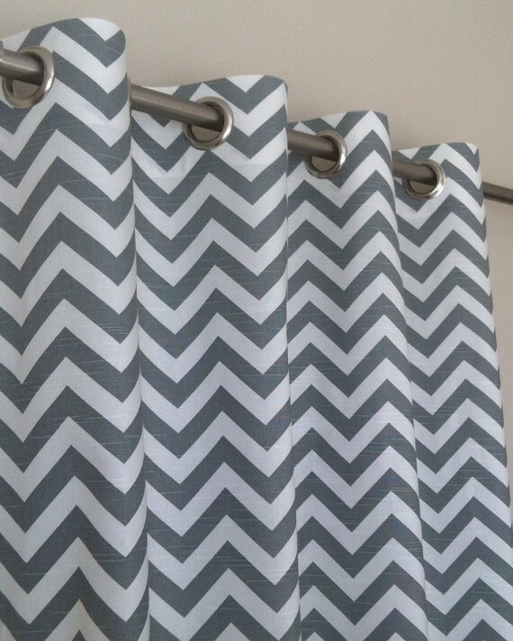 Ash Gray White Modern Zig Zag Chevron Curtains Grommet 63 Etsy