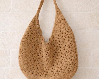 Handmade Crochet Hobo Bag, Natural Yarn Slouchy Shoulder Bag
