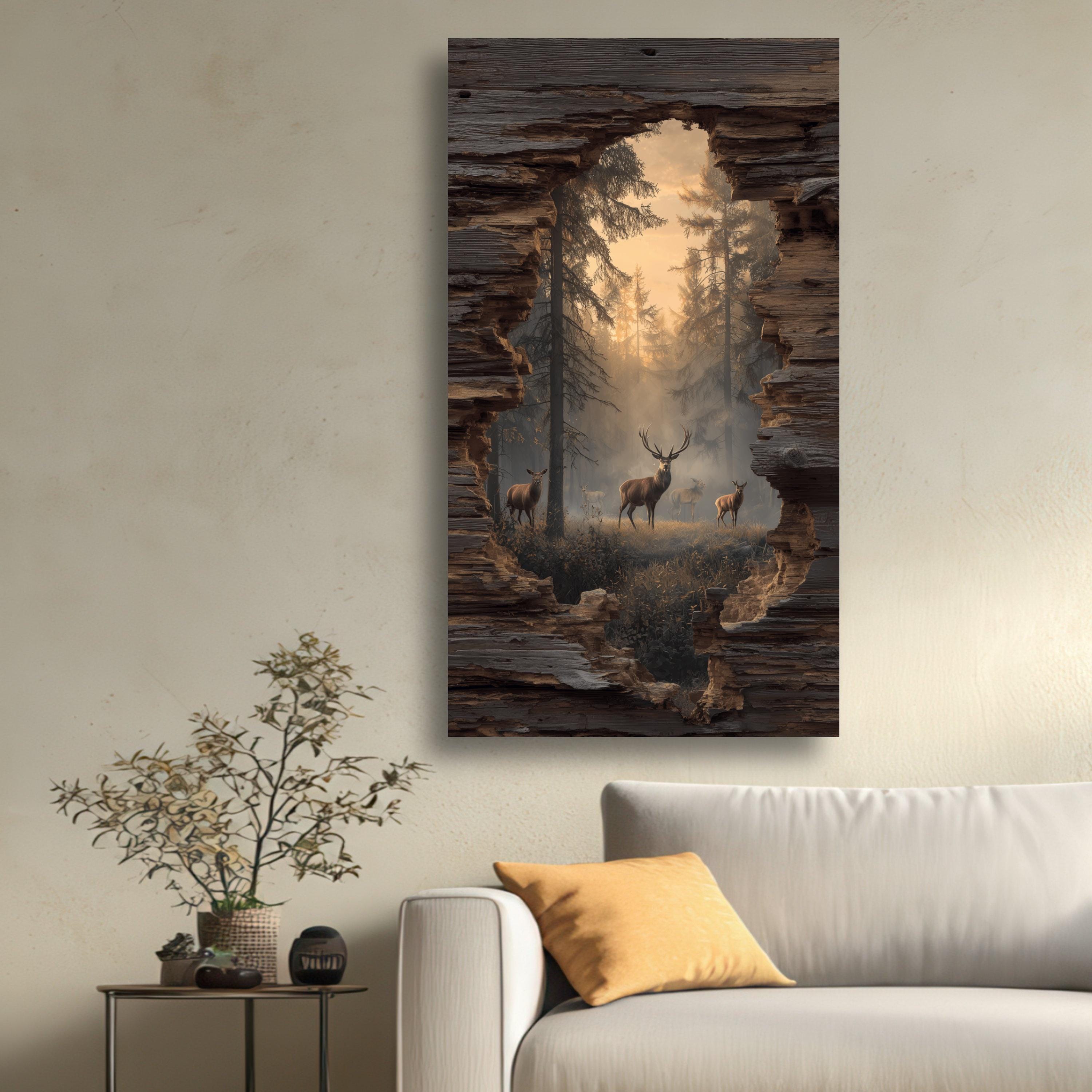 Majestic Deer Canvas Print, Misty Forest View, Rustic Wood Frame - Etsy