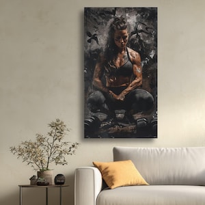 Tattooed Female Fitness Warrior Canvas, Gym Wall Art image 6