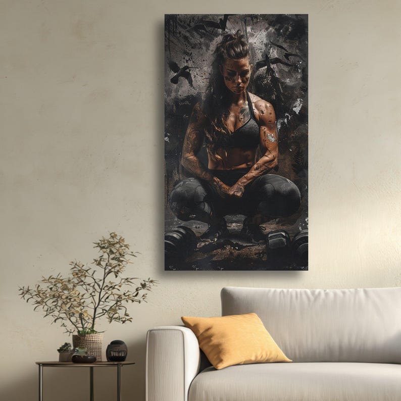 Tattooed Female Fitness Warrior Canvas, Gym Wall Art image 6