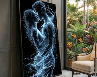 Ethereal Couple Embrace Canvas, Abstract Romantic Art, Home Decor