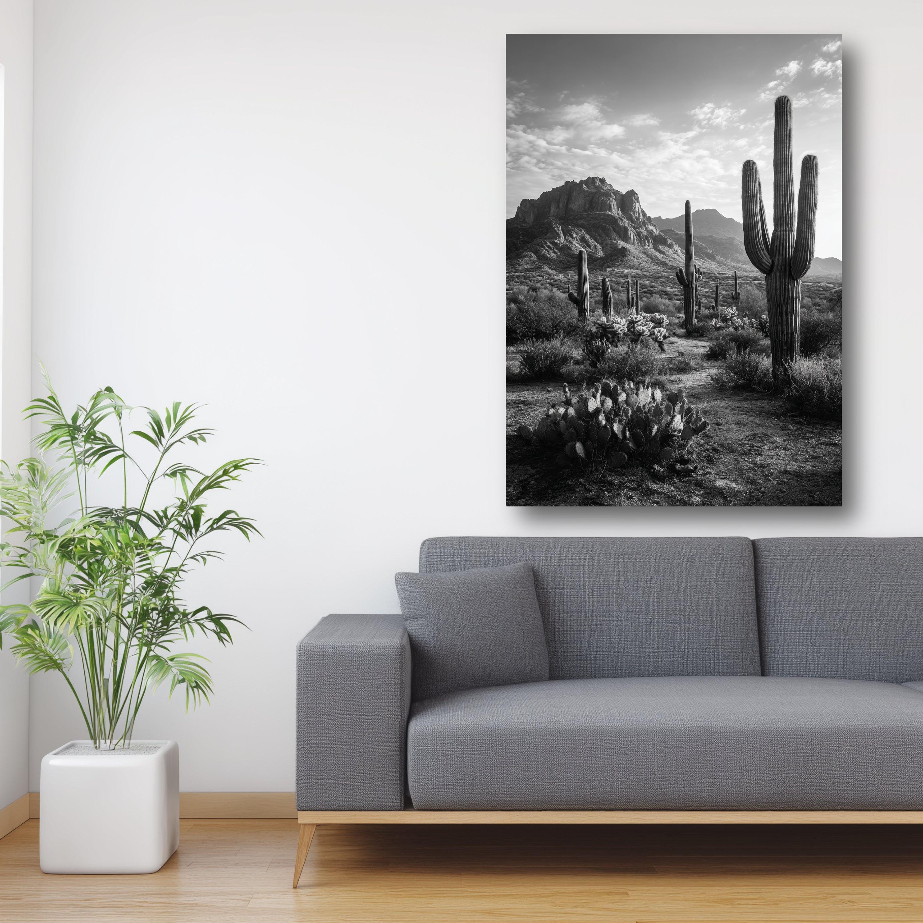 Black and White Desert Cactus Canvas Print, Southwestern Landscape Wall ...
