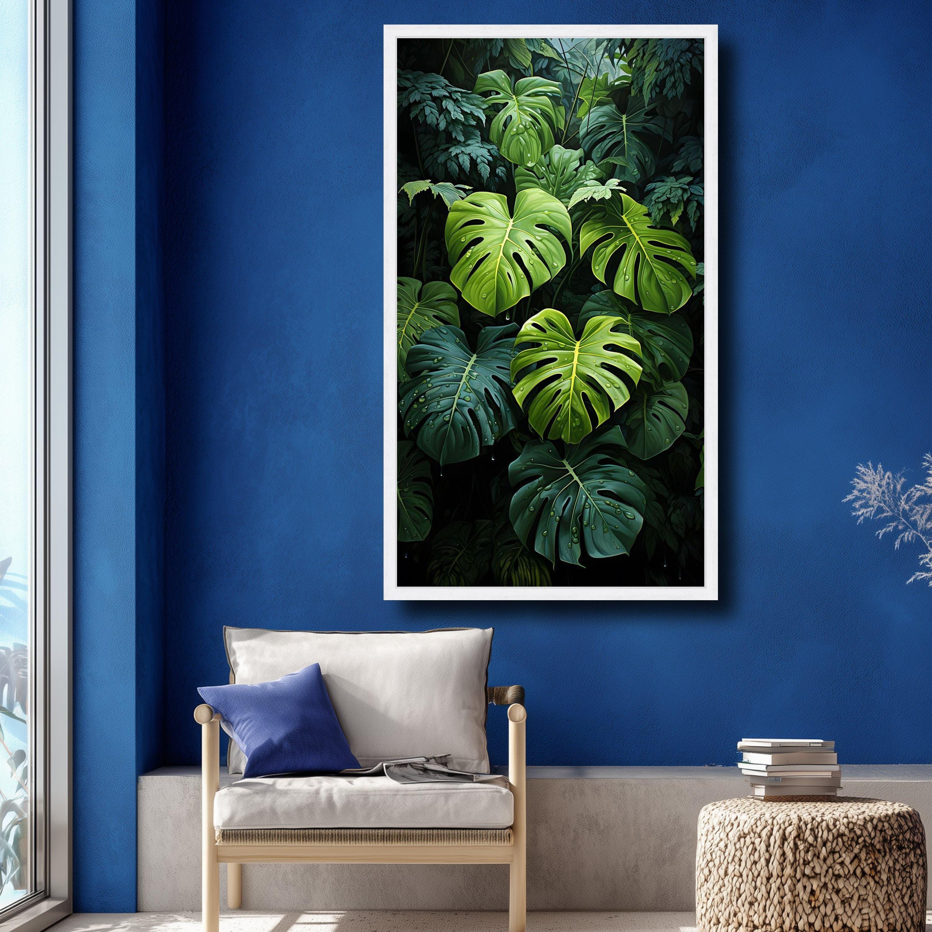 Tropical Monstera Leaves Canvas Wall Art, Green Botanical Leaf Print ...