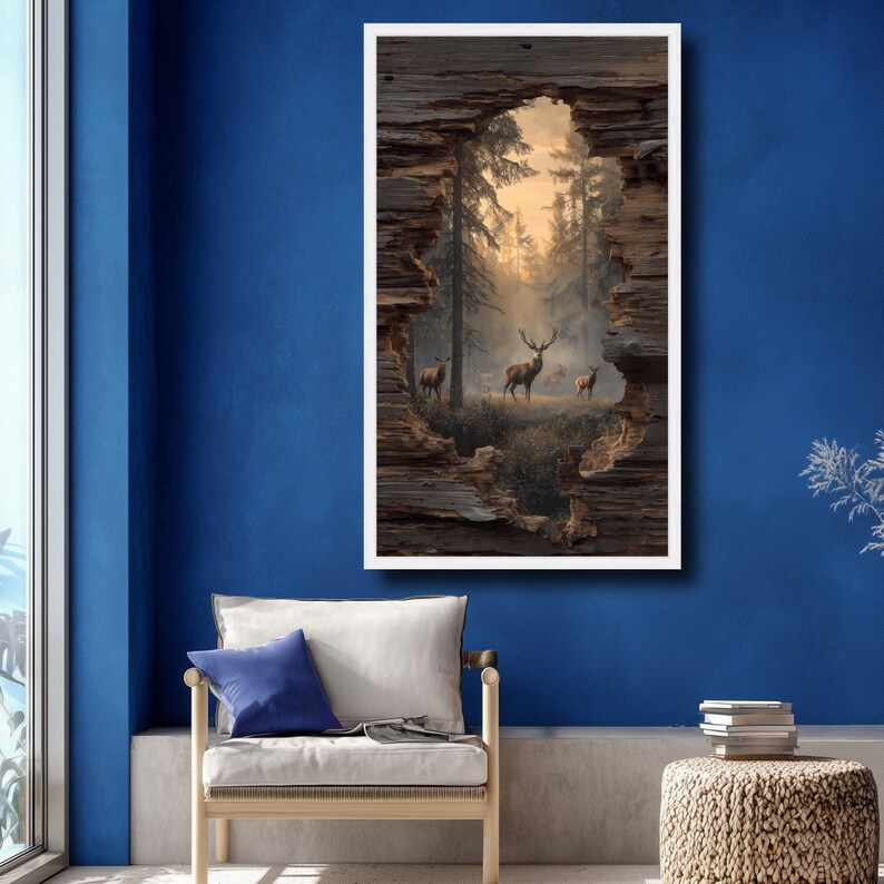 Majestic Deer Canvas Print, Misty Forest View, Rustic Wood Frame - Etsy