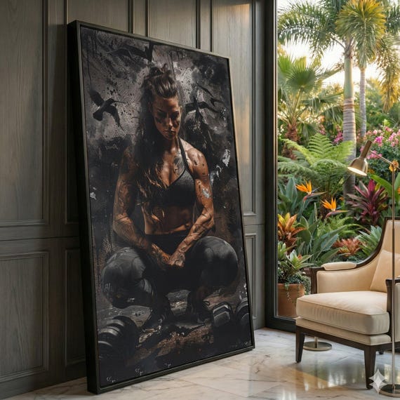 Tattooed Female Fitness Warrior Canvas, Gym Wall Art