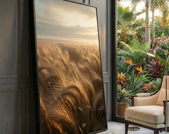 Goldenes Weizenfeld Leinwanddruck, Sonnenaufgang Landschaft Wandkunst
