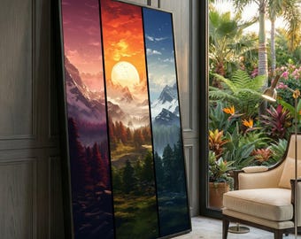 Mountain Landscape Triptych Canvas Art, Sunrise Sunset Scenery