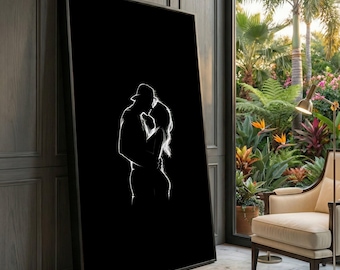 Canvaskunst kussend paar silhouet, romantische slaapkamerdecoratie