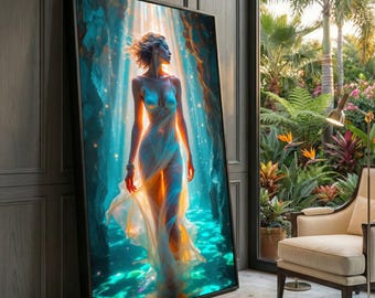 Ethereal Woman Canvas Art, Illuminated Cave, Fantasy Portrait