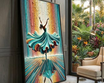 Abstract Dancing Woman Canvas, Colorful Movement Painting, Modern Wall Art