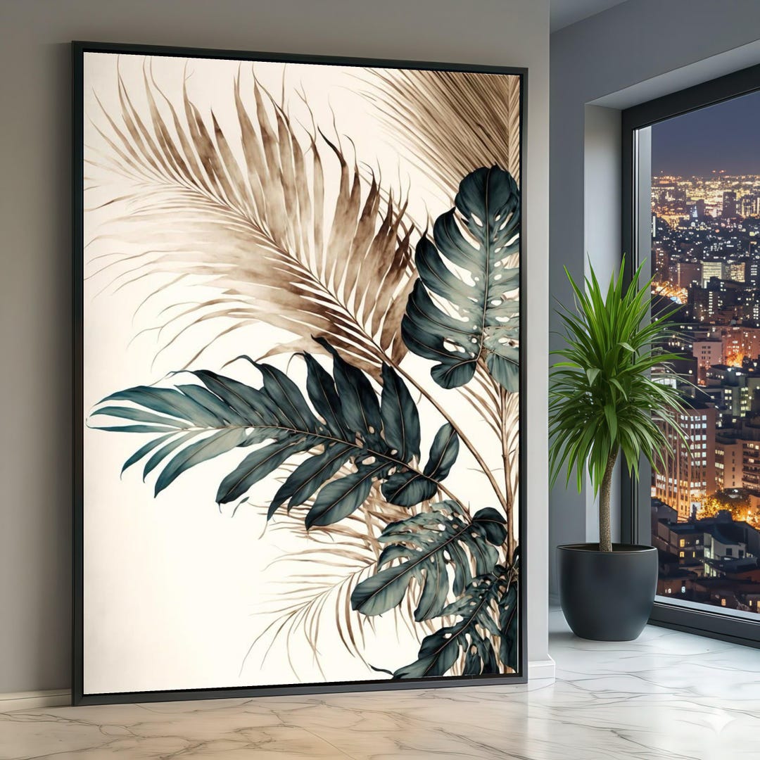 Tropical Palm Leaf Canvas Wall Art, Modern Botanical Print - Etsy