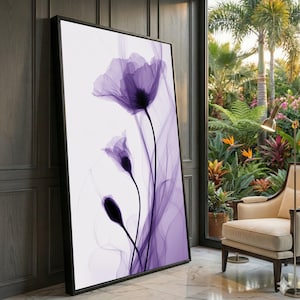 Abstract Purple Poppy Canvas Art, Modern Botanical Wall Print, Floral Home Decoration