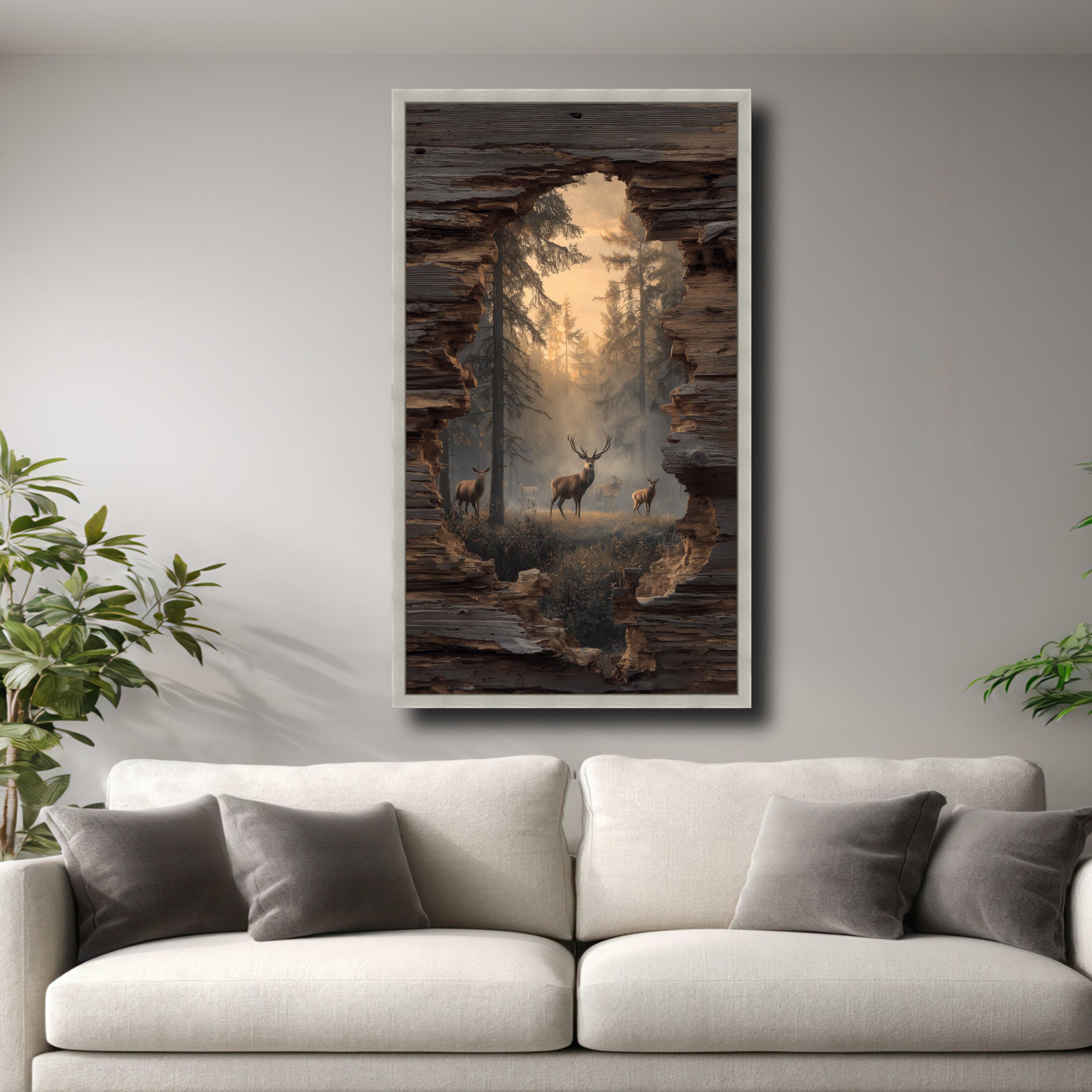 Majestic Deer Canvas Print, Misty Forest View, Rustic Wood Frame - Etsy