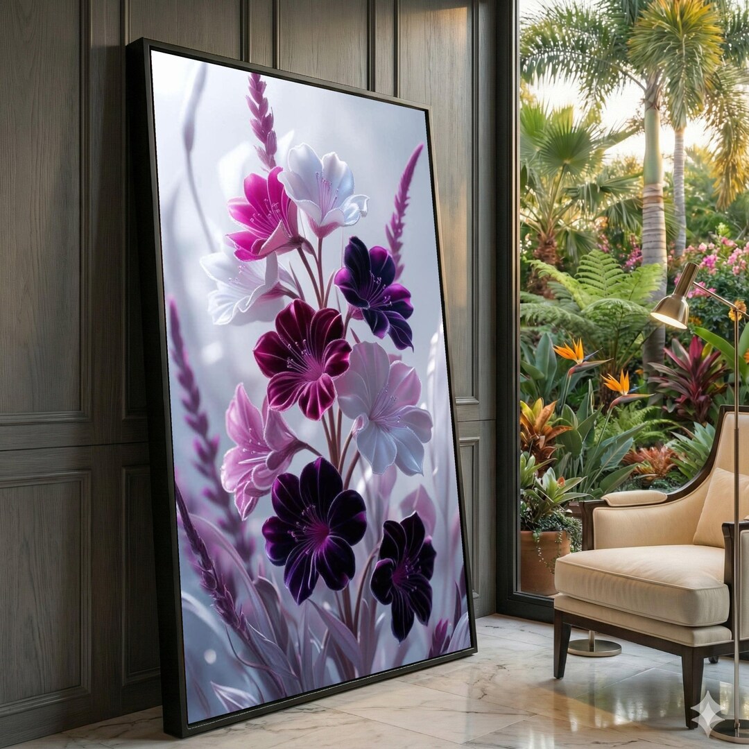 Purple Floral Canvas Print, Modern Botanical Wall Art - Etsy