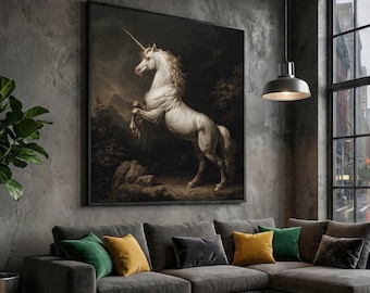 Majestic Unicorn Canvas Art, Elegant Mythical Horse Painting