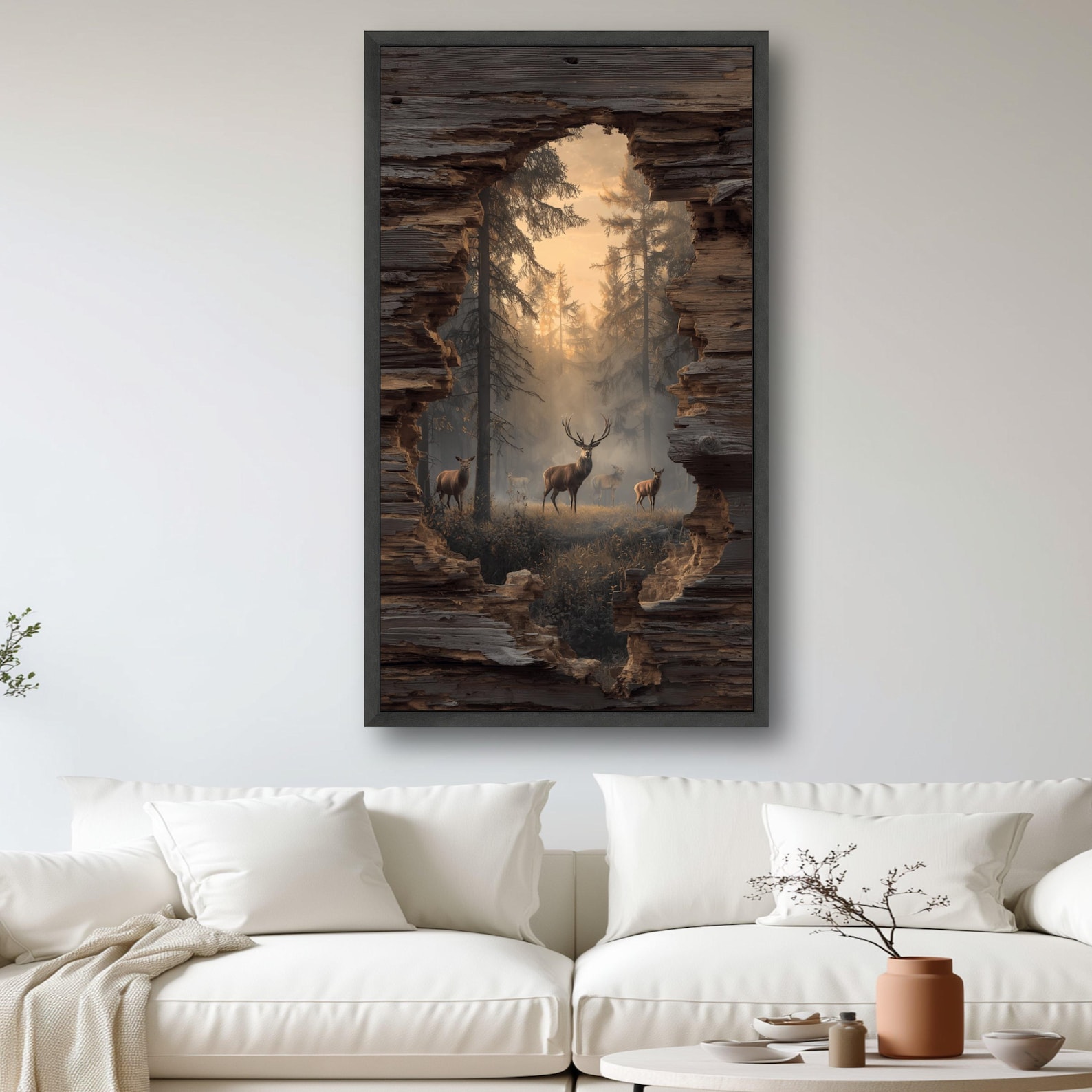 Majestic Deer Canvas Print, Misty Forest View, Rustic Wood Frame - Etsy