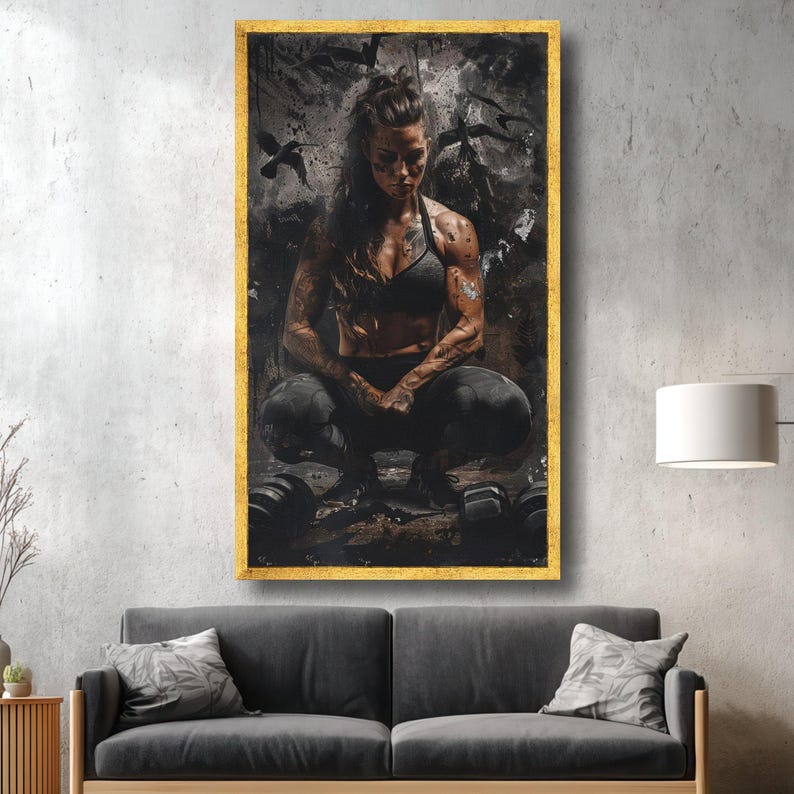 Tattooed Female Fitness Warrior Canvas, Gym Wall Art image 2
