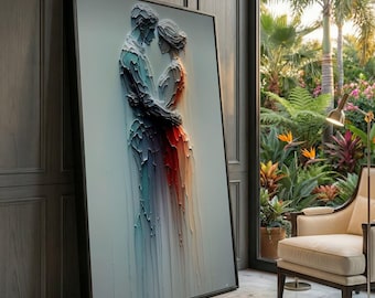 Abstract Couple Embrace Canvas, Modern Romantic Wall Art
