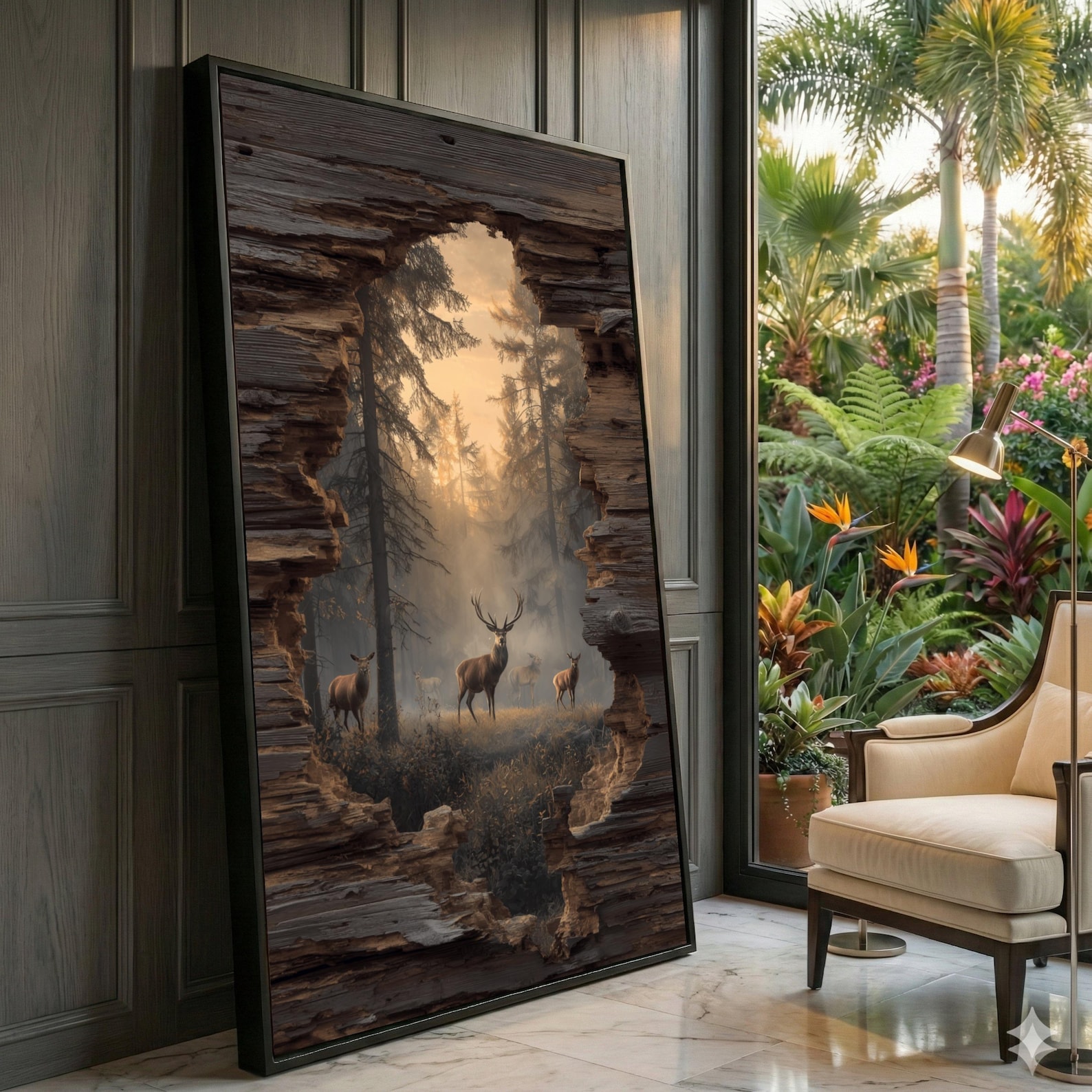 Majestic Deer Canvas Print, Misty Forest View, Rustic Wood Frame - Etsy