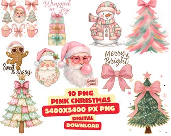 Pink Coquette Christmas PNG Bundle, Preppy Holiday Clipart (Digital Download)
