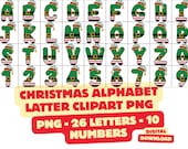 Christmas Elf Alphabet - Numbers PNG, Green Red Striped Letters 0-9, Santa's Helper Font, Elf Hat & Legs Clipart, Holiday Sublimation Bundle