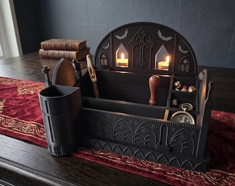 Gothic Makeup Organizer Bat Raven Cross Storage Vanity Bathroom Bedroom Decor Gift