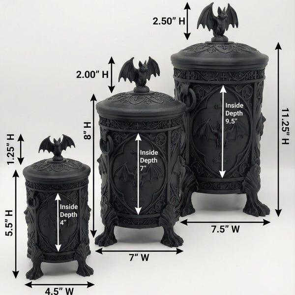 Gothic Bat Canister with Lid | Dark Home Decor Storage Jar
