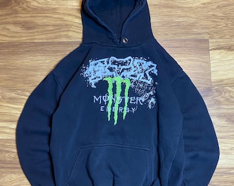 Vintage Monster x Fox Hoodie Boxy Fit Y2k Hype Crazy