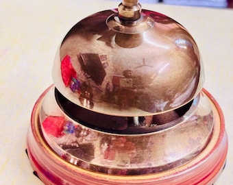 Vintage Brass Hotel Desk Bell Antique Reception Service Call Bell with Wood Base